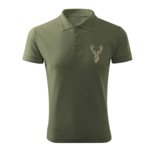 TOP Vadász póló (szarvas hímzéssel) galléros TOP, khaki, S munkaruha