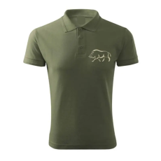 TOP Vadász póló (vaddisznó hímzéssel) galléros TOP, khaki, S