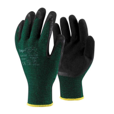 TOP Védőkesztyű latex mártott poliészter TOP COMFORT, fekete/zöld, L védőkesztyű