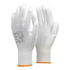 TOP Védőkesztyű PU mártott nylon gumirozott mandzsetta TOP PRINCE+, fehér, XS