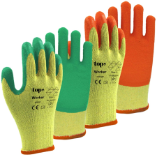 TOP Worker green (LX600) védőkesztyű, poliészter kesztyű latex mártással, zöld védőkesztyű