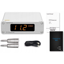 Topping D10B Szimmetrikus asztali USB DAC 32bit 384KHz DSD256 Ezüst (6974268480413) kábel és adapter