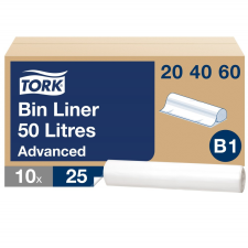 Tork hulladékgyűjtő zsák, 50 literes B1 színtelen, 10x25db SCA204060 tisztító- és takarítószer, higiénia