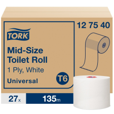 Tork Mid-size toalettpapír T6 Universal fehér, 1 rétegű, 9,9 cm/135 m SCA127540 higiéniai papíráru