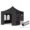  TP 3x3m összecsukható 750N acél vázas pavilon, 4 db oldalfallal, hagyományos ablakkal - fekete