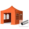  TP 3x3m összecsukható 750N acél vázas pavilon, 4 db oldalfallal, hagyományos ablakkal - narancssárga