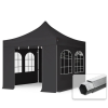  TP 3x3m összecsukható 800N alumínium pavilon, 4 db oldalfallal, hagyományos ablak - fekete