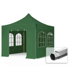  TP 3x3m összecsukható 800N alumínium pavilon, 4 db oldalfallal, hagyományos ablak - zöld kerti bútor