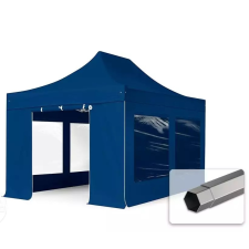  TP 3x4,5m összecsukható 750N acél vázas pavilon, 4 db oldalfallal - kék kerti bútor