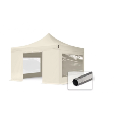  TP 4x4m összecsukható 750N acél vázas pavilon, 4 db oldalfallal - krém kerti bútor