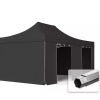  TP 4x6m összecsukható 800N alumínium pavilon, 4 db oldalfallal, ablak nélkül - fekete