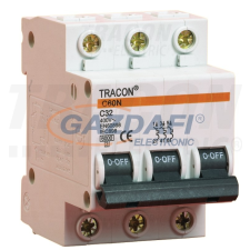 TRACON B60-6-3 Kismegszakító, 3 pólus, B karakterisztika 6A, 6kA villanyszerelés