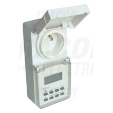 TRACON Dugaszolható elektronikus kapcsolóóra, heti,csapos aljzattal230V, 16A, IP44 villanyszerelés