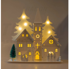 Tracon Electric Tracon CHRWHCH10WW LED karácsonyi templom, fa, elemes Timer 6+18h,10LED, meleg fehér ( 3000K ) színhőmérséklettel, 3xAA karácsonyi dekoráció