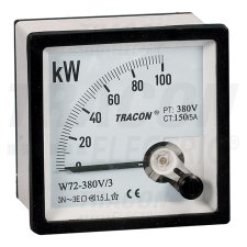 TRACON Hatásos teljesítménymérő, 3 fázisú, 4 vezetékes 72×72mm, 400V AC villanyszerelés
