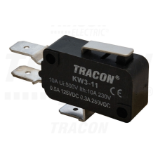 TRACON Helyzetkapcsoló, mikro, rugószáras 1×CO 10(3)A/230V, 15mm, 6,3x0,8 mm, IP00 villanyszerelés