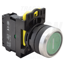 TRACON Jelölt nyomókapcsoló, zöld, (fehér I) 1×NO, 5A/230V AC-15, IP65 villanyszerelés