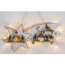 TRACON Karácsonyi LED csillag tájképpel, fehér, fa, elemes karácsonyi dekoráció