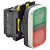 TRACON Kettős világító BE-KI nyomógomb, zöld+piros1×NO+1×NC, 5A/230V AC-15, IP65, LED 230V AC/DC