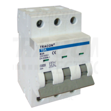 TRACON Kismegszakító, 3 pólus, B karakterisztika50A, B, 3P, 10kA villanyszerelés