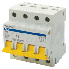 TRACON Kismegszakító, színes karral, 4 pólus, C karakterisztika4A, 6kA villanyszerelés