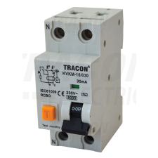 TRACON Kombinált védőkapcsoló, 2P, 2 modul, B karakterisztika 16A, 30 mA, 6kA, AC villanyszerelés