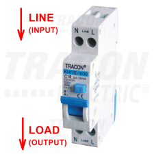 TRACON Kombinált védőkapcsoló, elektronikus, 2P, 1 modul, C kar. C10, 30mA, 6kA, AC, E3 villanyszerelés