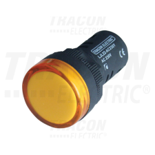 TRACON LED-es jelzőlámpa, sárga 12V AC/DC, d=22mm villanyszerelés