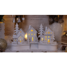 TRACON LED karácsonyi falu, fa, fehér, elemesTimer 6+18h,6LED, 3000K, 2xAA karácsonyi dekoráció