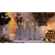 TRACON LED karácsonyi gyertyapiramis,karácsonyfa,fa, ezüst, elemesTimer 6+18h,5LED, 3000K, 2xAAA karácsonyi dekoráció