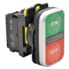 TRACON NYG3-DL2 Kettős világító BE-KI nyomógomb, ON-OFF, zöld+piros 1×NO+1×NC, 5A/230V AC-15, IP65, LED 230V AC/DC