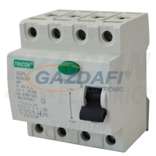 TRACON RB4-25100 Áram-védőkapcsoló, 4 pólusú 25A, 100mA, 4,5 kA, 4P villanyszerelés