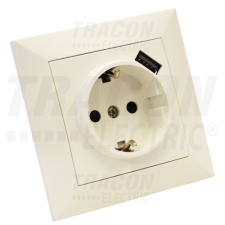 TRACON Süllyesztett csatlakozóaljzat USB töltővel1×16A/250VAC, 2P+E, USB_5V,2100mA (SCHUKO) villanyszerelés