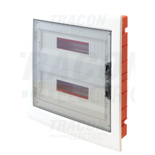 TRACON Süllyesztett elosztódoboz, füstszínű-sík ajtóval, NPE nélkül villanyszerelés