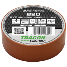 TRACON Szigetelőszalag, barna20m×18mm, PVC, 0-90°C, 40kV/mm villanyszerelés