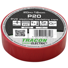TRACON Szigetelőszalag, piros20m×18mm, PVC, 0-90°C, 40kV/mm villanyszerelés