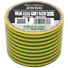 TRACON Szigetelőszalag, zöld-sárga20m×50mm, PVC, 0-90°C, 40kV/mm villanyszerelés