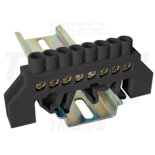 TRACON Szigetelt földelősín (N/PE), fekete 230/400VAC, 63A, 6×9mm, 8P, IP20 villanyszerelés