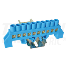 TRACON Szigetelt földelősín (N/PE), kék 230/400VAC, 100A, 8×12mm, 10P, IP20 villanyszerelés