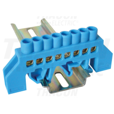 TRACON Szigetelt földelősín (N/PE), kék 230/400VAC, 63A, 6×9mm, 8P, IP20 villanyszerelés