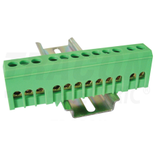 TRACON Szigetelt földelősín (N/PE), zárt,zöld230/400VAC, 63A, 6×9mm, 12P, IP20 villanyszerelés