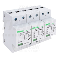 TRACON T1+T2+T3 AC típusú túlfeszültség levezető, egybeépített 3P 25kA 275V villanyszerelés