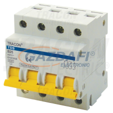 TRACON TDS-4B-20 Kismegszakító, színes karral, 4 pólus, B karakterisztika 20A, 6kA villanyszerelés