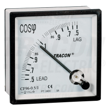 TRACON Teljesítménytényező mérő, háromfázisú 96×96mm, 400V AC, 0,5 villanyszerelés