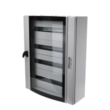 TRACON TGE607520 Ívelt biztonsági üvegajtós fémelosztószekrény 600×750×200mm / 96M (4×24 mod) villanyszerelés