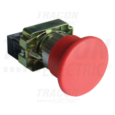 TRACON Tok. gombafejű vésznyomógomb, fémalap,piros,sárga f.,nem ret 1×NC, 3A/400V AC, IP42, d=40mm villanyszerelés