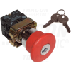 TRACON Tok.reteszelt gombafejű vészgomb, piros, sárga fed., elford.1×NC+1×NO, 3A/400V AC, IP44, d=40mm