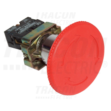 TRACON Tok.reteszelt gombafejű vészgomb, piros, sárga fed., elford. 1×NC, 3A/400V AC, IP44, d=30mm villanyszerelés
