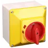 TRACON Tokozott biztonsági lakatolható szakaszoló kapcsoló, sárga 4P, 18,5kW, 64×64mm, IP65