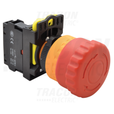 TRACON Vészgomb, reteszelt, piros1×NC, 5A/230V AC-15, 40mm, IP65 villanyszerelés
